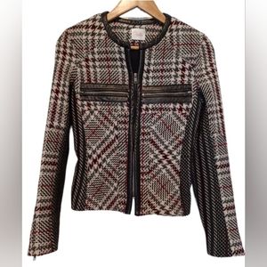 Parker NY Wool Blend Blazer Jacket with Leather Trim Size Small